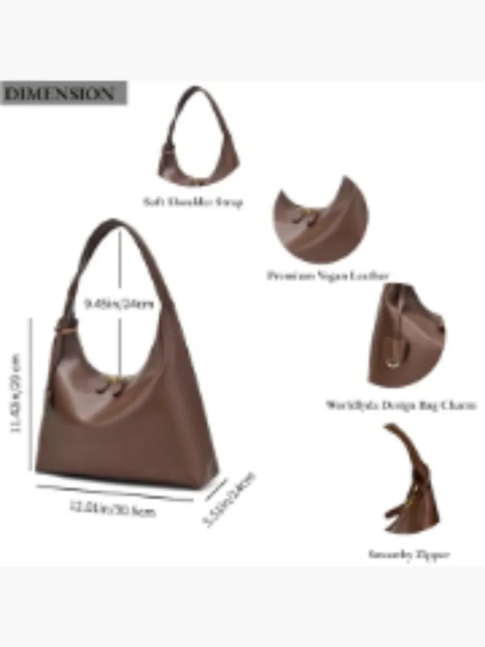 Slouchy Hobo Purse Soft Vegan Leather Crescent Shoulder Bag